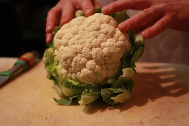 cauliflower on a cutting board