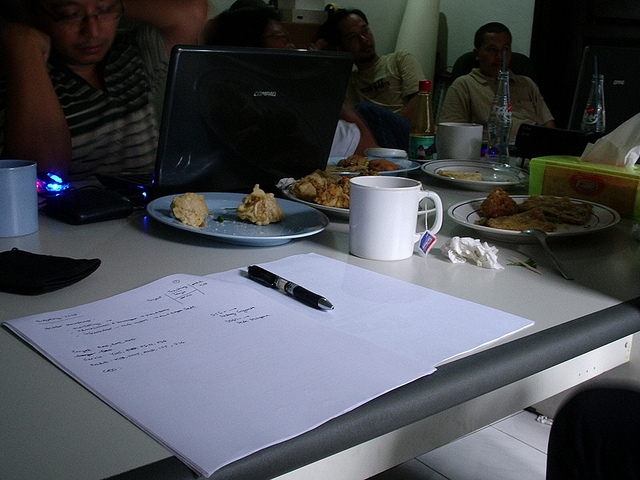 office lunch table with papers