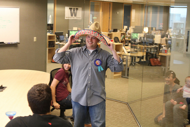 office party with a sombrero