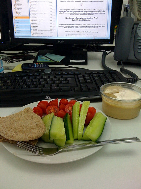Vegetables & hummus at the desk