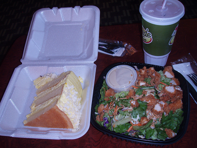 Applebee's takeout salad and cake