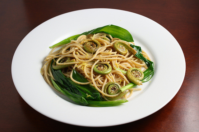 whole wheat pasta with fiddleheads