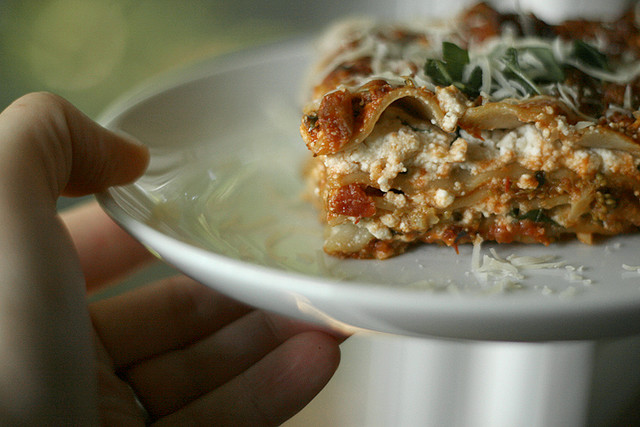 vegetarian lasagna on white plate
