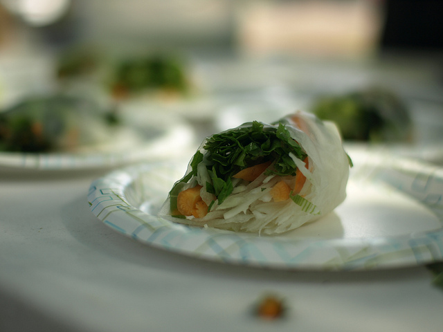 spring roll on paper plate