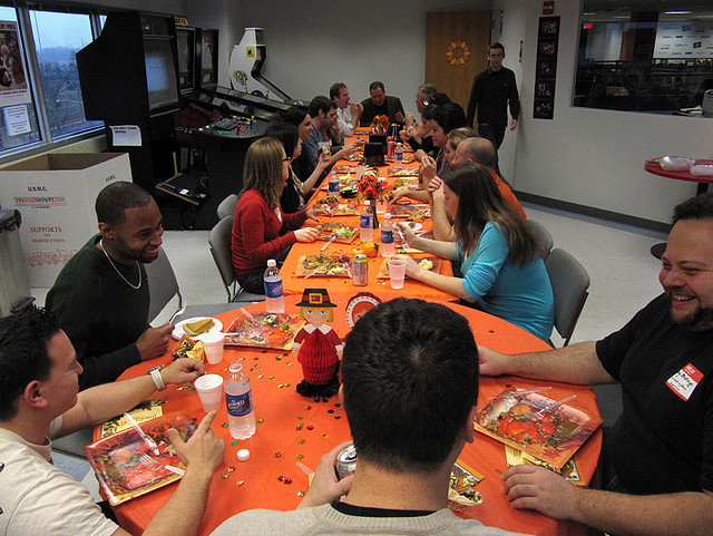 employee meal at large table