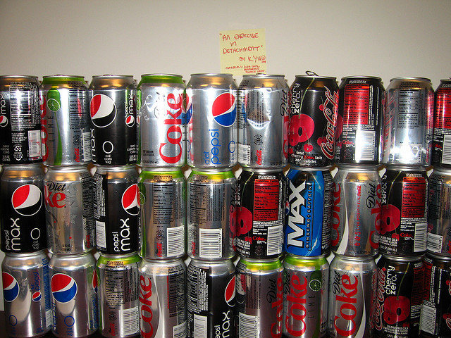wall of diet soda cans