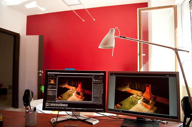 office with red wall