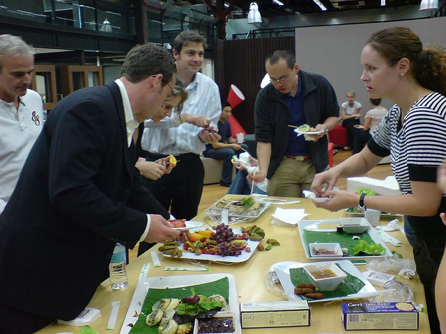 coworkers around an organic lunch