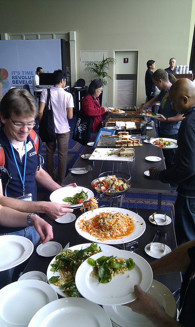 catering table at office event