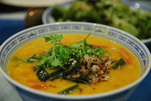 lentil curry dish with cilantro