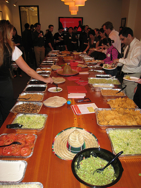 Mexican food buffet at the office