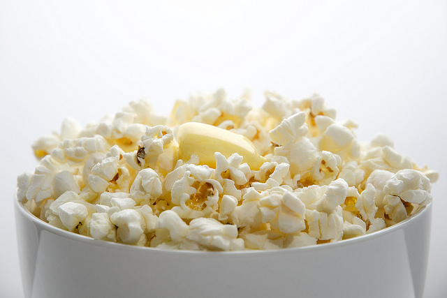 dish of buttered popcorn