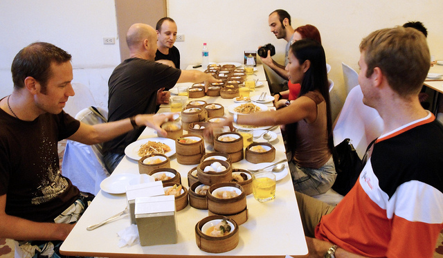 coworkers eating dim sum