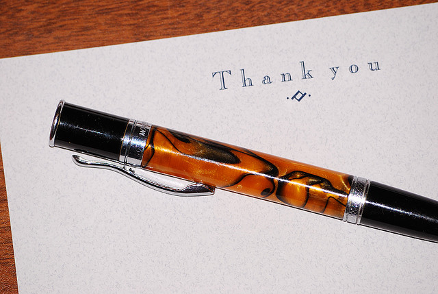 thank you note with pen