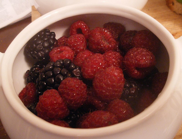 bowl of raspberries and blackberries