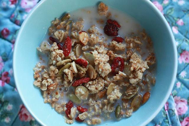 bowl of yogurt with nuts and seeds