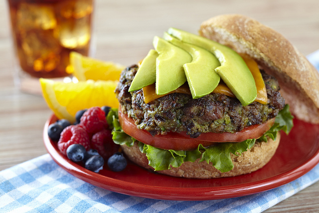 avocados on black bean burgers