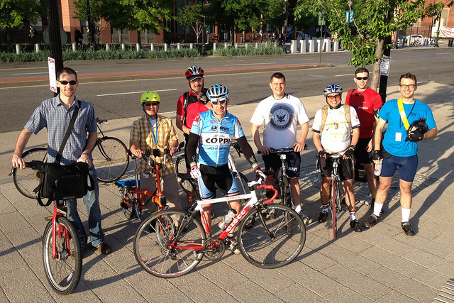 group of cyclists at work