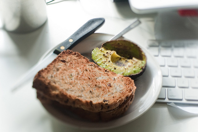 avocado and toast by computer