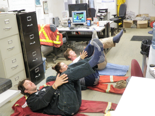 coworkers exercising at the office