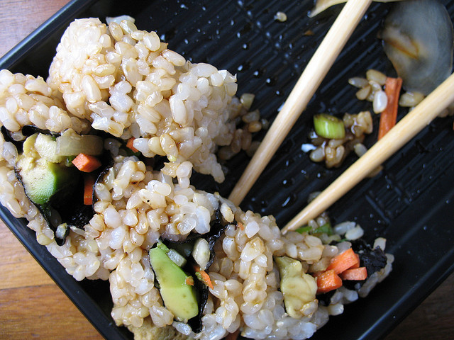 brown rice sushi close-up