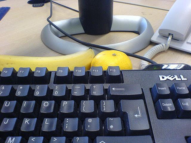 banana by a keyboard
