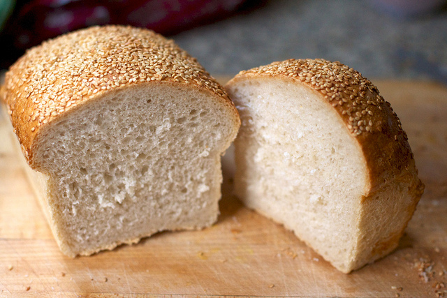 white bread loaf on cutting board