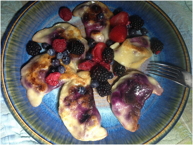 breakfast pierogi with blueberries