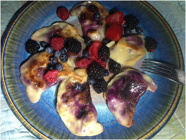 breakfast pierogi with blueberries