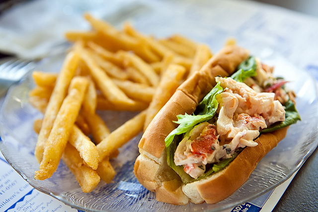 lobster roll with fries