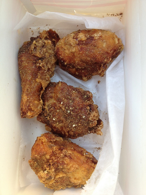 fried chicken in a takeout box