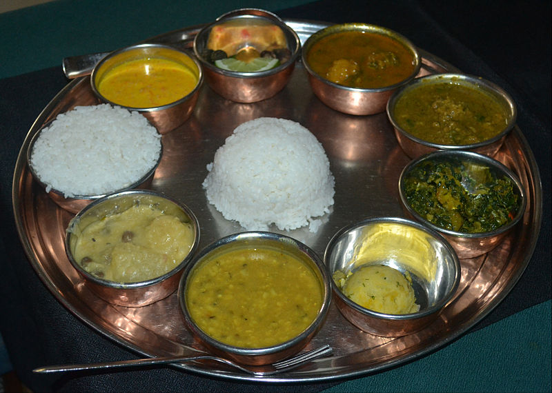 Nepalese thali on a serving plate.