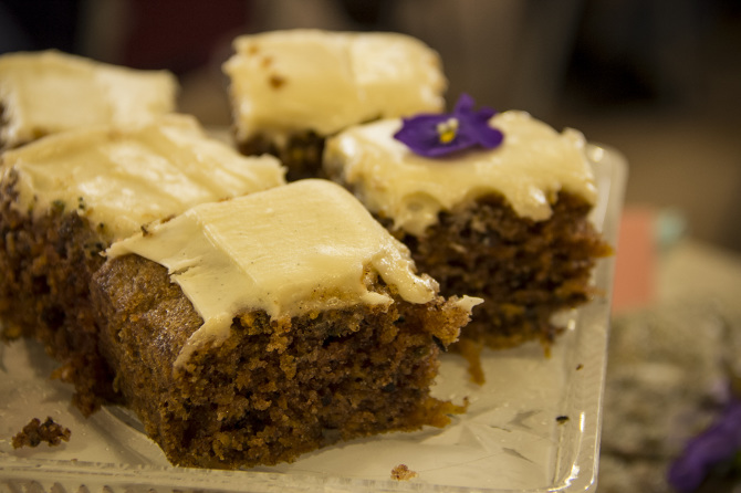 Fresh brownies on a plate.