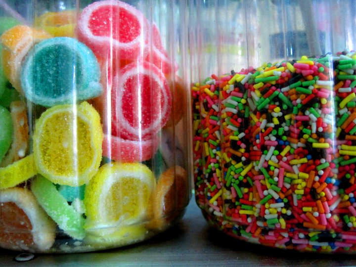 Candy in jars.