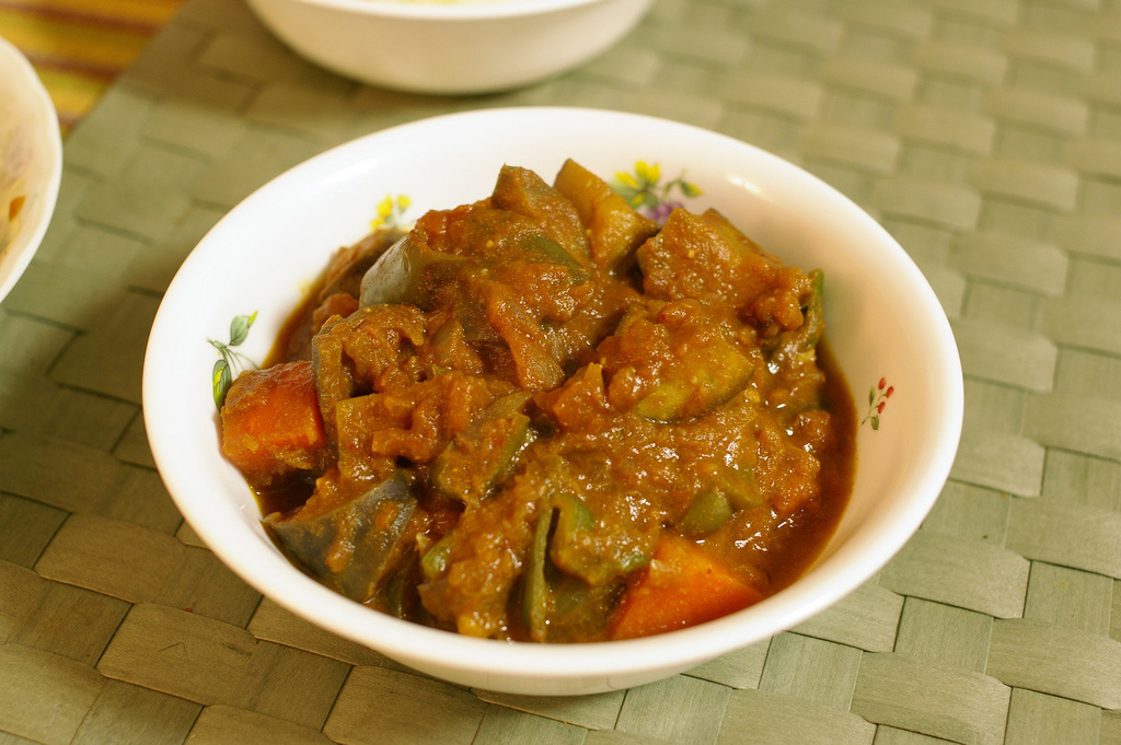 Vegetable curry in a bowl.