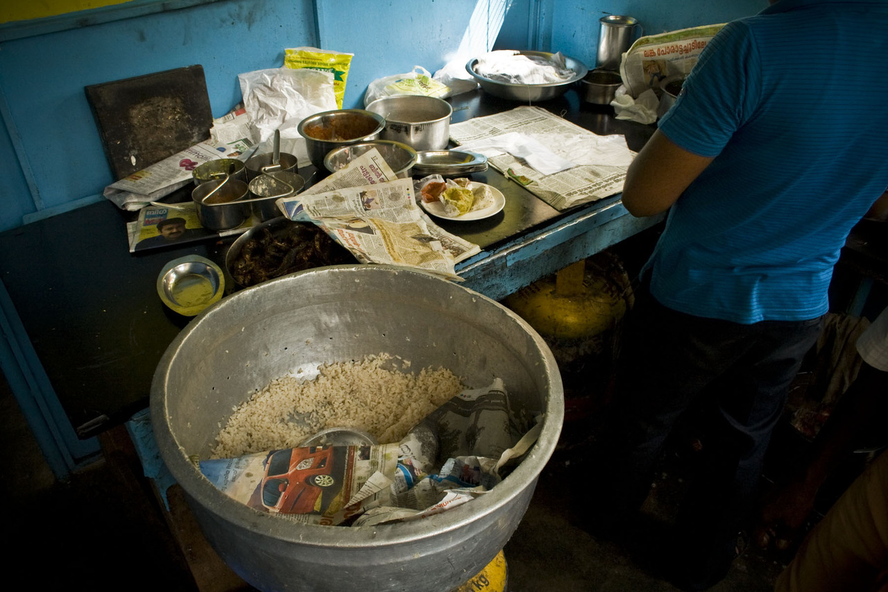 Indian food staple Biryani being made in a kitchen.