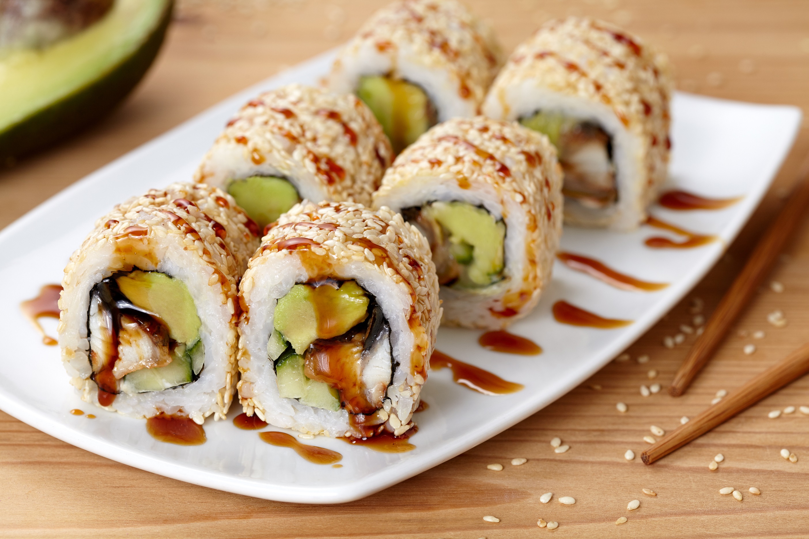 California sushi roll with eel, avocado and cucumber - Waiter.com Food ...